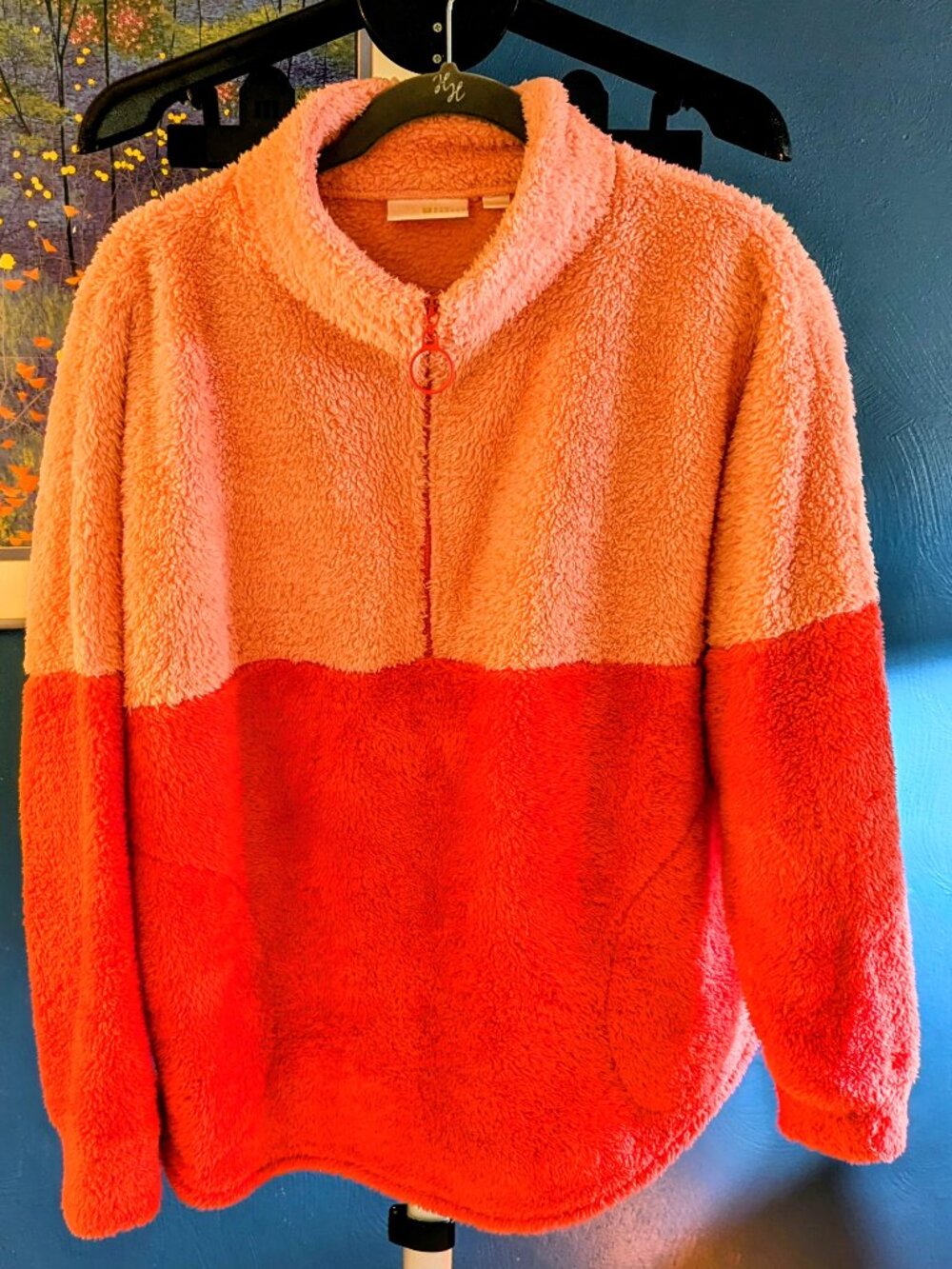 Belle by Kim Gravel Warm Soft Peach & Bright Tangerine Half Zip top L! Pristine!